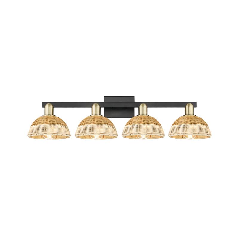 Innovations Lighting Downtown Urban - Natural Ballston Dome - 4 Light 36" Bath Vanity Light with Basketweave Shade - Black Antique Brass