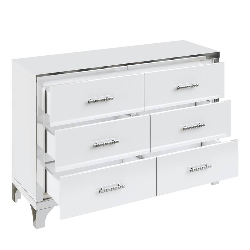 Dresser for Bedroom, 47" High Gloss Dresser with 6 Drawers, Mirrored Storage Chest of Drawers with Metal Handle