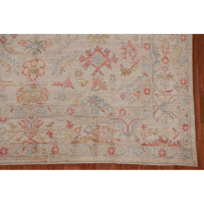 Hand Knotted Oriental 100% Wool Carpet Transitional All-Over Beige & Ivories Oushak Area Rug - 8' 11'' X 6' 0''