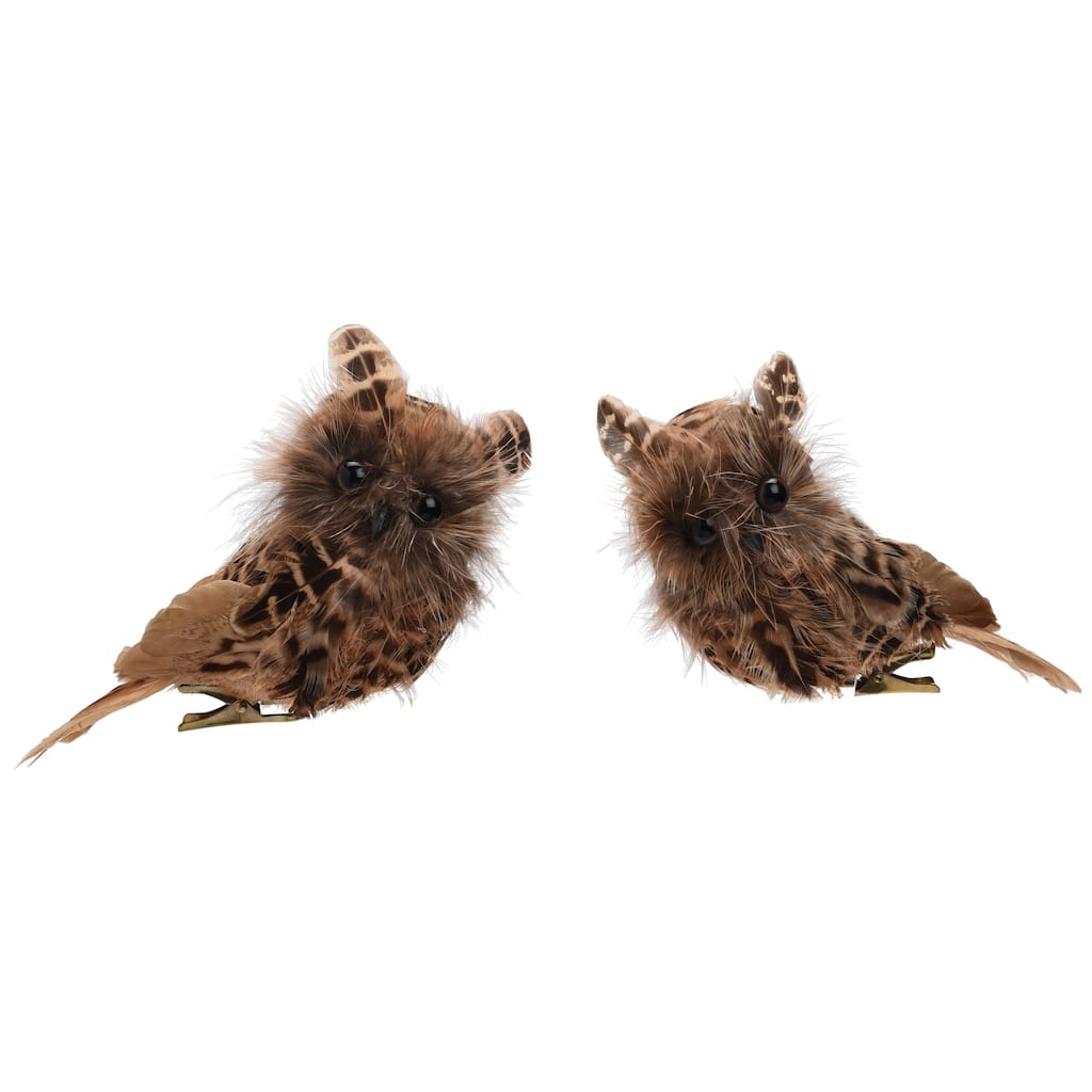 Transpac Feather Owl Clip Set of 2 Christmas Home Decorations