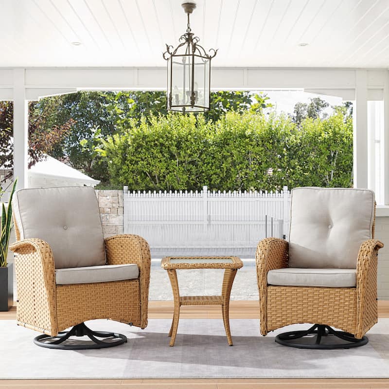 Pocassy Patio Swivel Rocker Chairs with Side Table - Yellow - Light Beige