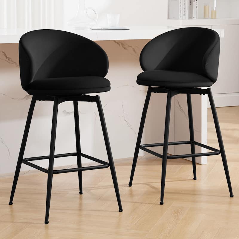 26"/ 30" Upholstered Swivel Bar Stools Counter Height Barstool - Set of 2 - Black - Bar Height