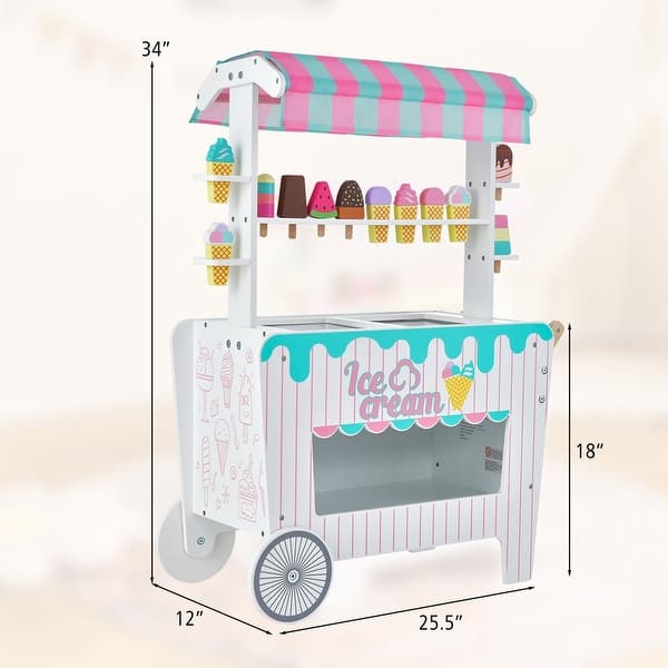 Kid's Ice Cream Cart Food Trunk Play Set w/ Display Rack Accessories