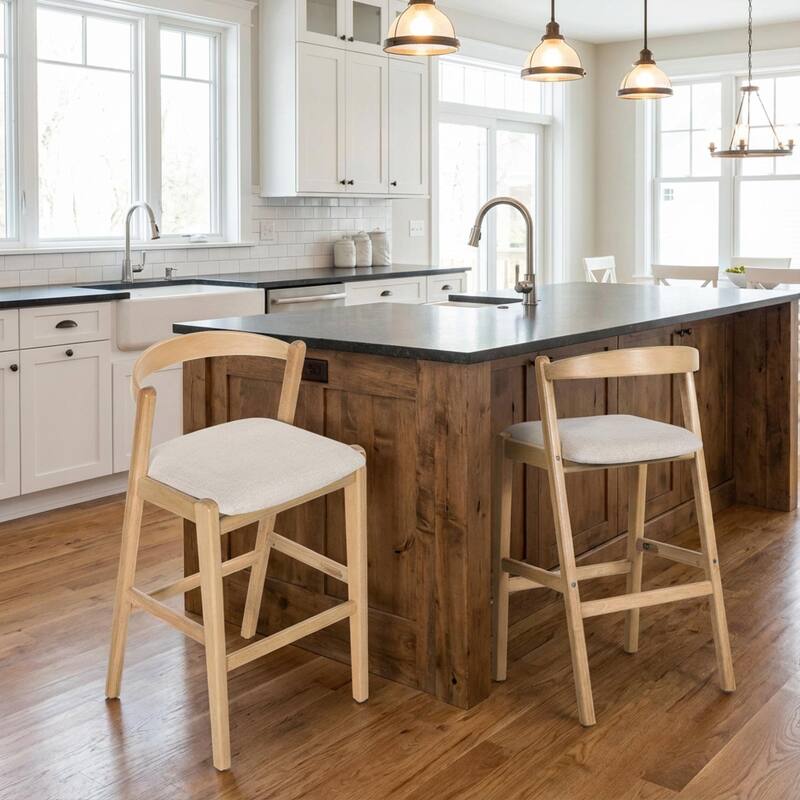 Roomfitters Balmain Indoor Rubberwood Barstools with Cushioned Seat, Set of 2 - Set of 2