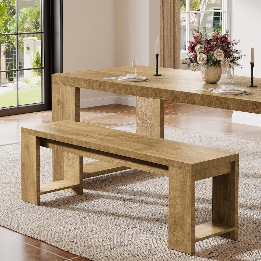 47.2" Wooden Dining Bench, Modern Farmhouse End of Bed Bench for Bedroom Dining Room