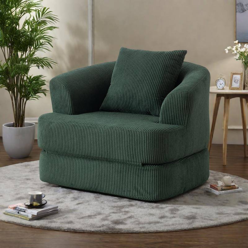 Foldable Corduroy Recliner Chair with Memory Foam Cushion