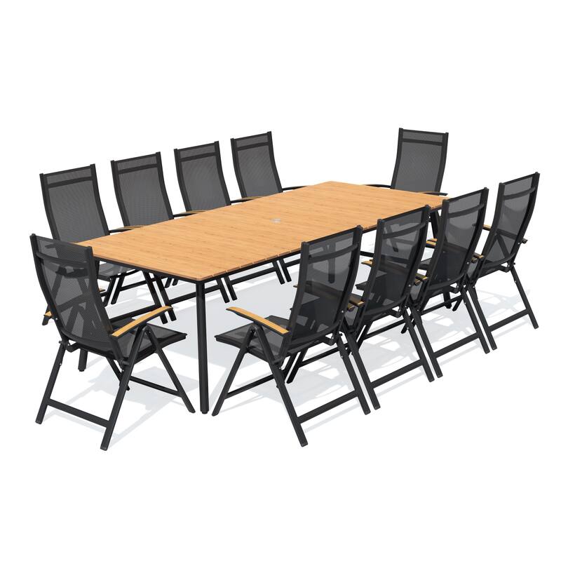 11-Piece Outdoor Aluminum Dining Table and Foldable Adjustable Dining Chairs Set