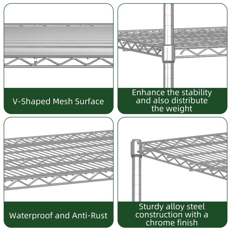 47''W x 24''D x 72''H 5 Tier Heavy Duty Adjustable Kitchen Shelving Unit, Wire Storage Shelves with Wheels