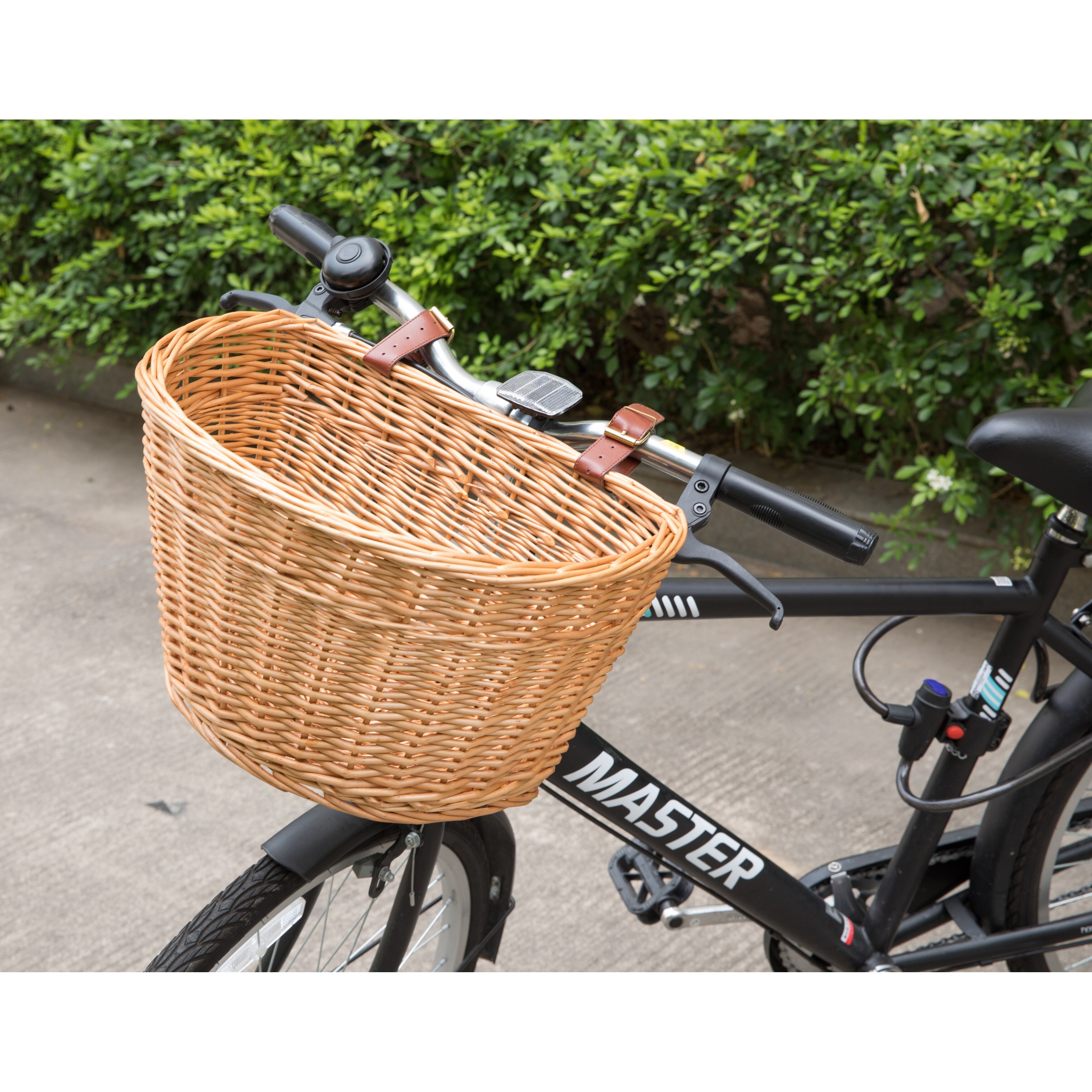 Wicker Front Bike Basket with Faux Leather Straps Large On