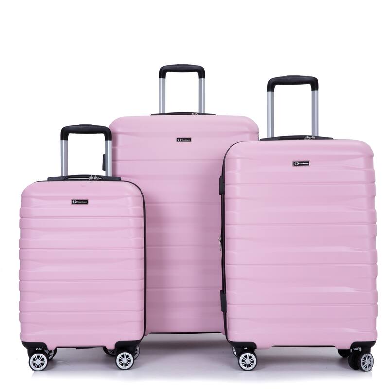 3 Piece Luggage Sets with Double Spinner Wheels and TSA Lock, Expandable Durable PC Hardside Lightweight Suitcase for Men Women - Pink