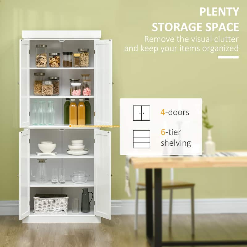 HOMCOM Freestanding Modern 4 Door Kitchen Pantry, Storage Cabinet Organizer with 6-Tier Shelves, and 4 Adjustable Shelves