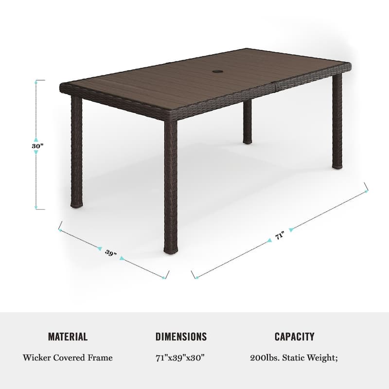 71" Outdoor Rattan Wicker Patio Table with Engineered Wood Top - 39"W x 71"D x 30"H