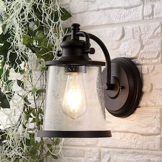 JONATHAN Y Marais 6.75" Iron/Seeded Glass Vintage Rustic LED Outdoor Lantern, Oil Rubbed Bronze