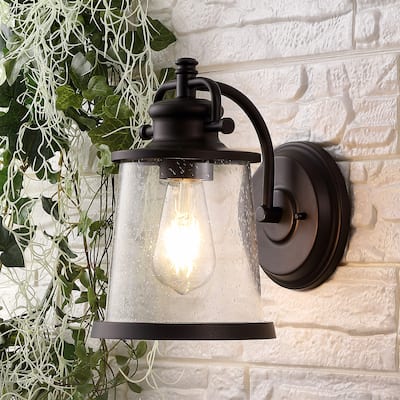 Marais 6.75" Iron/Seeded Glass Vintage Rustic LED Outdoor Lantern, Oil Rubbed Bronze by JONATHAN Y