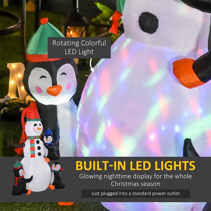 6ft Holiday Inflatable Penguin Display with Snowman and Multicolor LED Lights for Outdoor Yard Decor