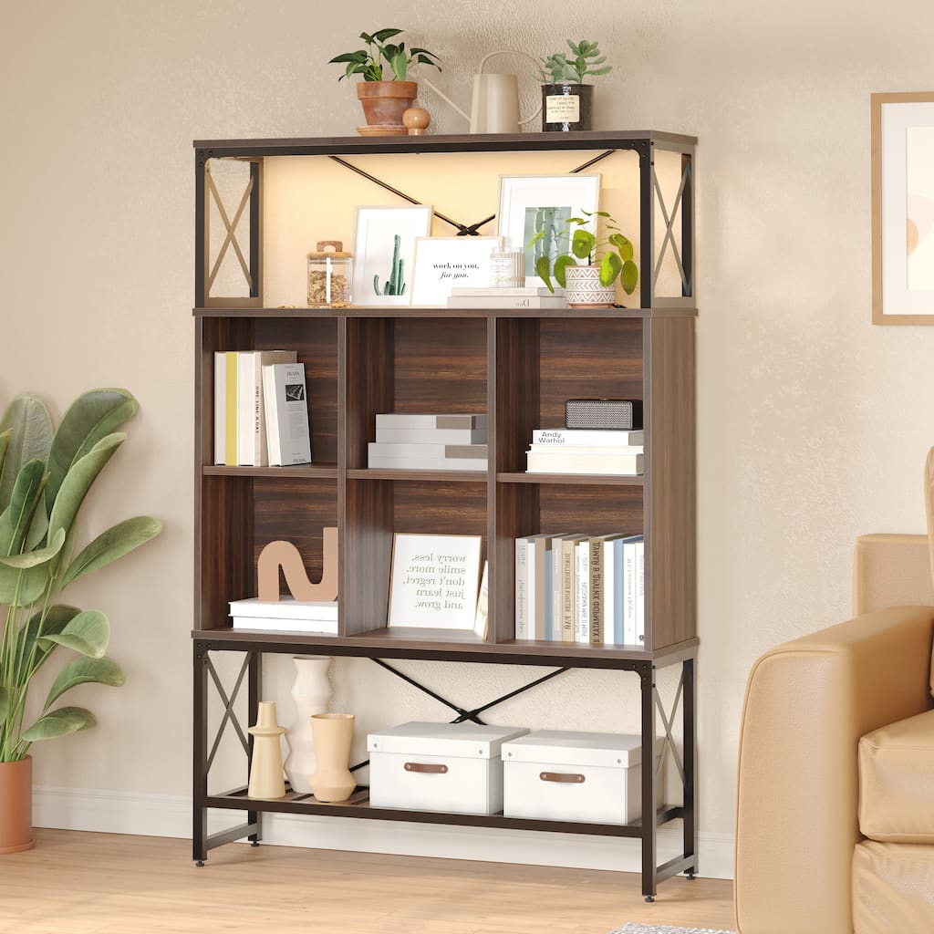5-Shelf Bookcase with LED 6 Cubes Bookshelf with Adjustable shelves - 63 x 43 inches