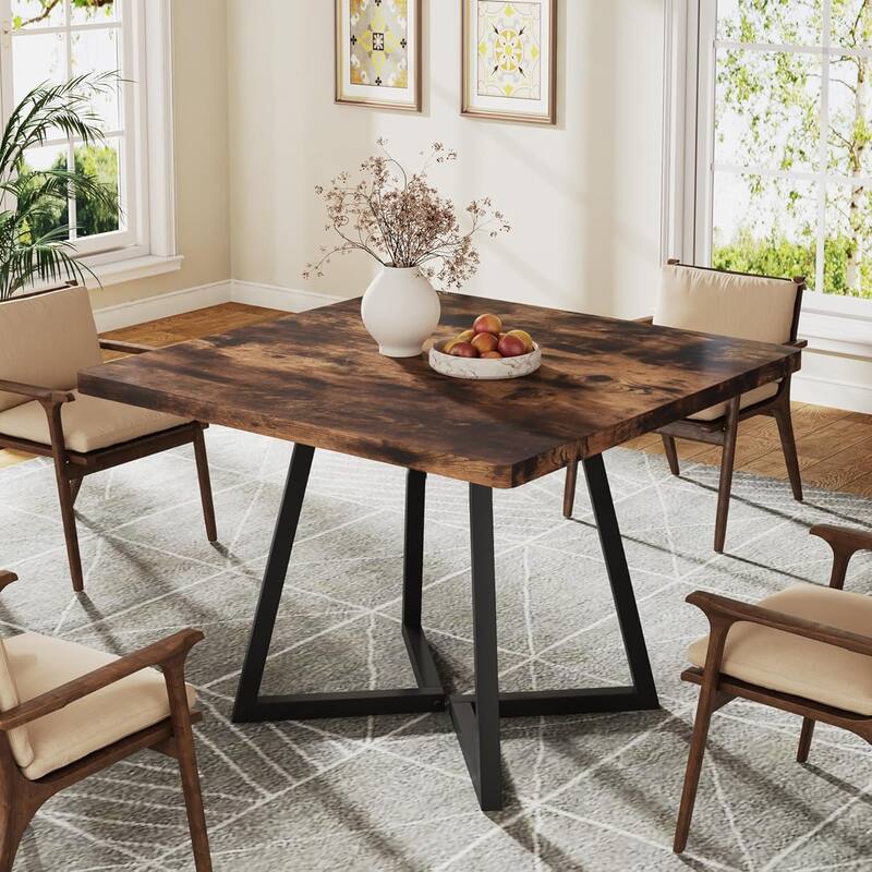 Industrial Dining Table for 4, 31.5” Square Dinner Table for Kitchen - Vintage Brown-Square