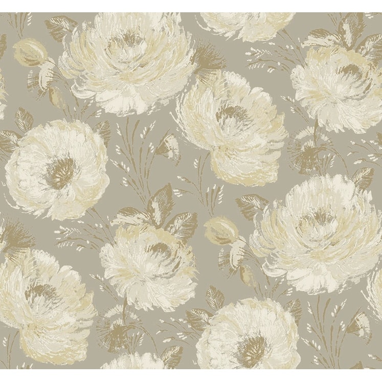 Seabrook Designs Cinna Floral Unpasted Wallpaper - 27 in. W x 27 ft. L - Metallic Greige & Buttercream