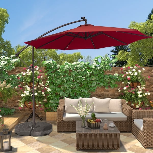 clihome patio umbrella 9ft Outdoor Market 32 LED Solar Umbrella with T restaurants and swimming pools Clihome 15 ft Double-Sided Patio