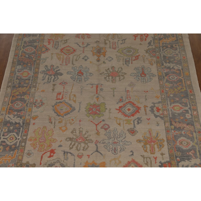 Hand Knotted Oriental 100% Wool Carpet Transitional All-Over Beige & Ivories Oushak Area Rug - 10' 0'' X 7' 11''