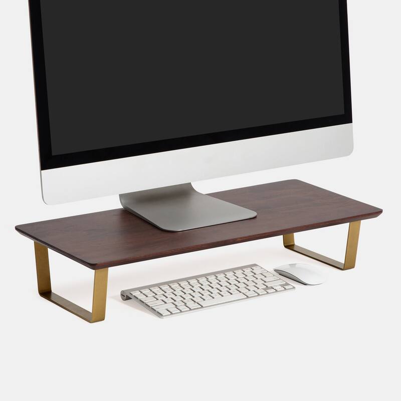 Jani Wood Monitor Stand Riser Desk - Ergonomic Design Stand, Desktop Organizer Table for Home, Office Workspace, Gaming Desk - Tan