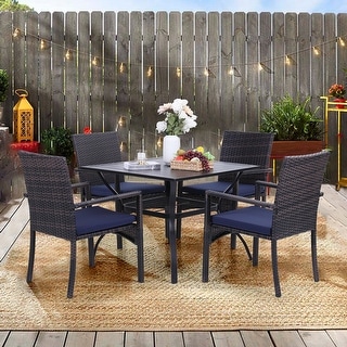 Patio Dining Sets Includes 37" Square Metal Bistro Table with 1.57" Umbrella Hole and 4 Rattan Chairs