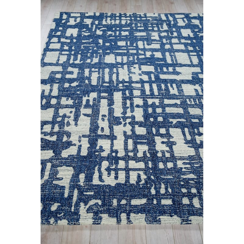 Exquisite Rugs Aspen Handmade Hand-tufted New Zealand Wool on Canvas Navy/Natural Gray Area Rug