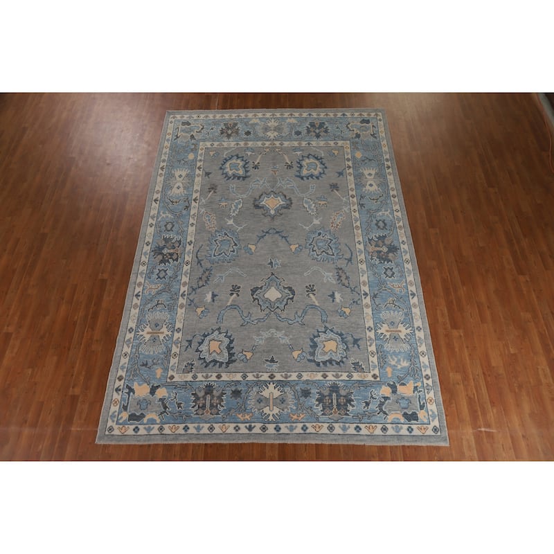 Hand Knotted Oriental 100% Wool Carpet Transitional All-Over Greys & Charcoal Oushak Area Rug - 11' 7'' X 7' 11''