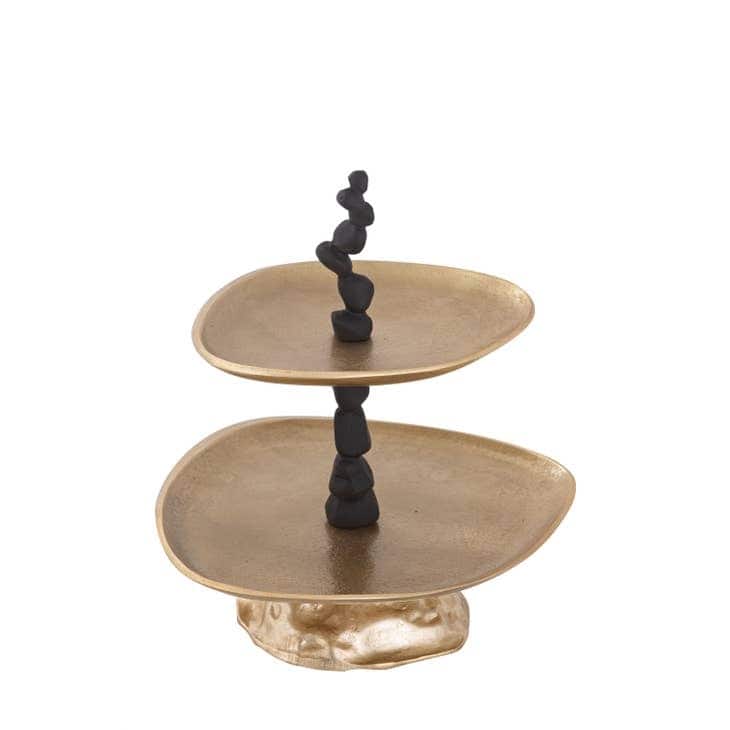 Gold 2 Tier Centerpiece with Black Pebble Detail