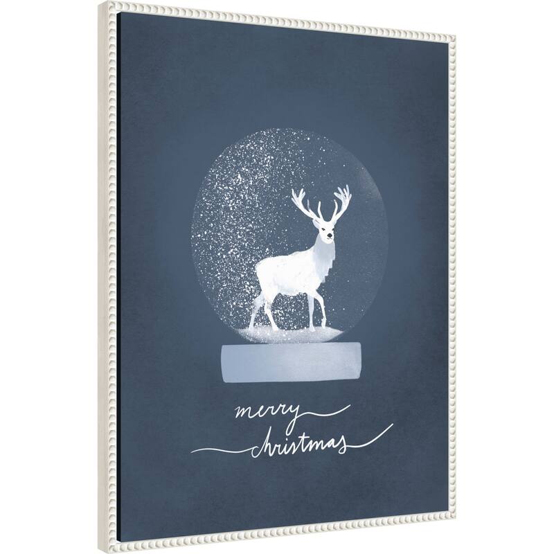 Snow globe Deer by Goed Blauw (23 x 30 in.), Framed Canvas Wall Art Print - Sylvie Beaded White
