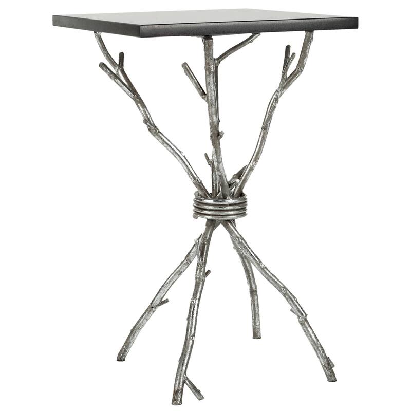 SAFAVIEH Rajka Hidden Treasures White Granite Brass Accent Table - 14Wx14Dx22H - Silver