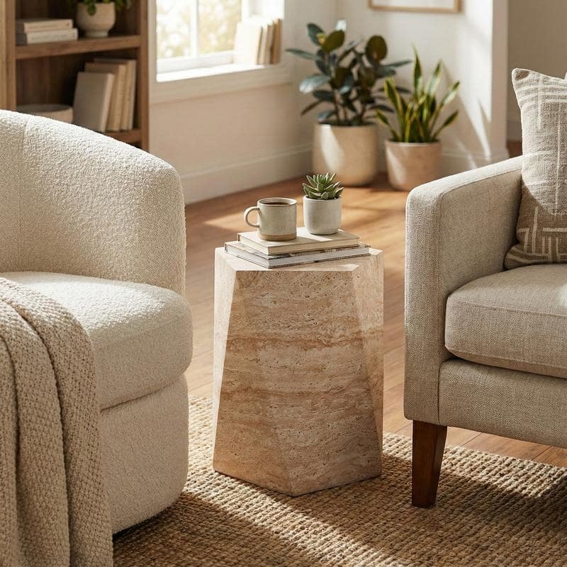 Nexovo Modern Geometric Side Table with Accent Painted Finish for Living Rooms, Bedroom, and Patios