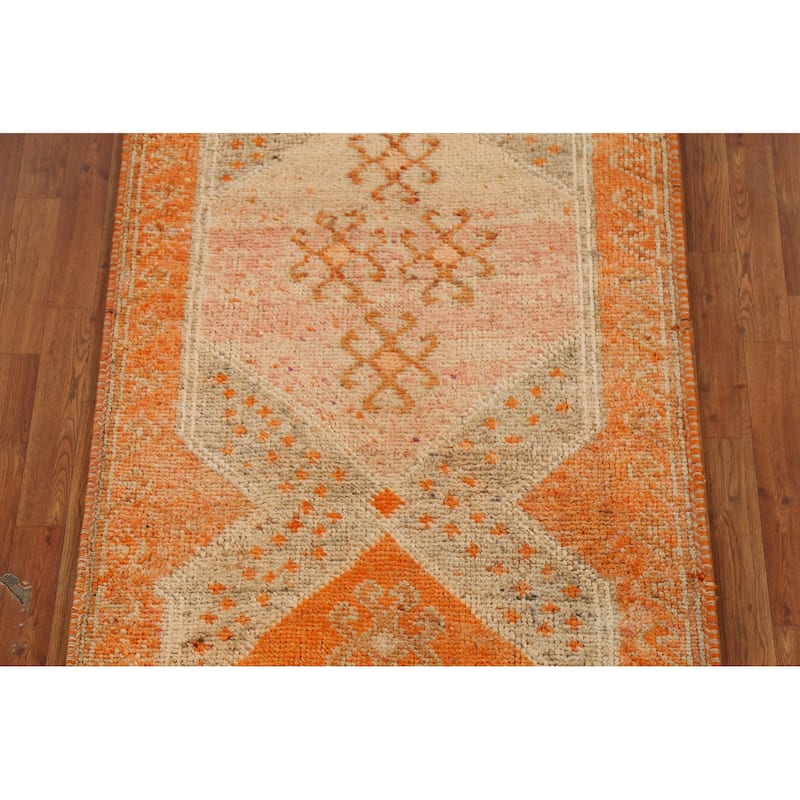 Orange Oushak Vintage Runner Rug Handmade Oriental Wool Carpet - 3'6"x 10'4"