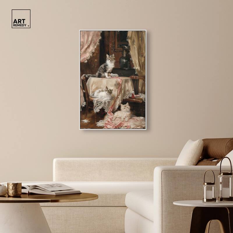 Kittens at the Table Canvas by Art Remedy