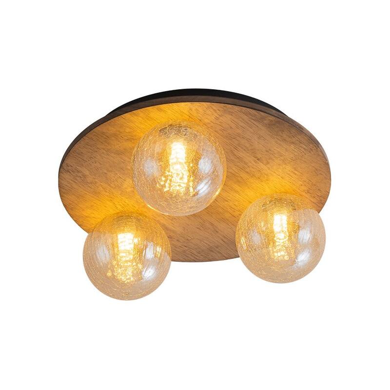 Italy Vintage Wood 3-Light Glass Globe Semi Flush Mount
