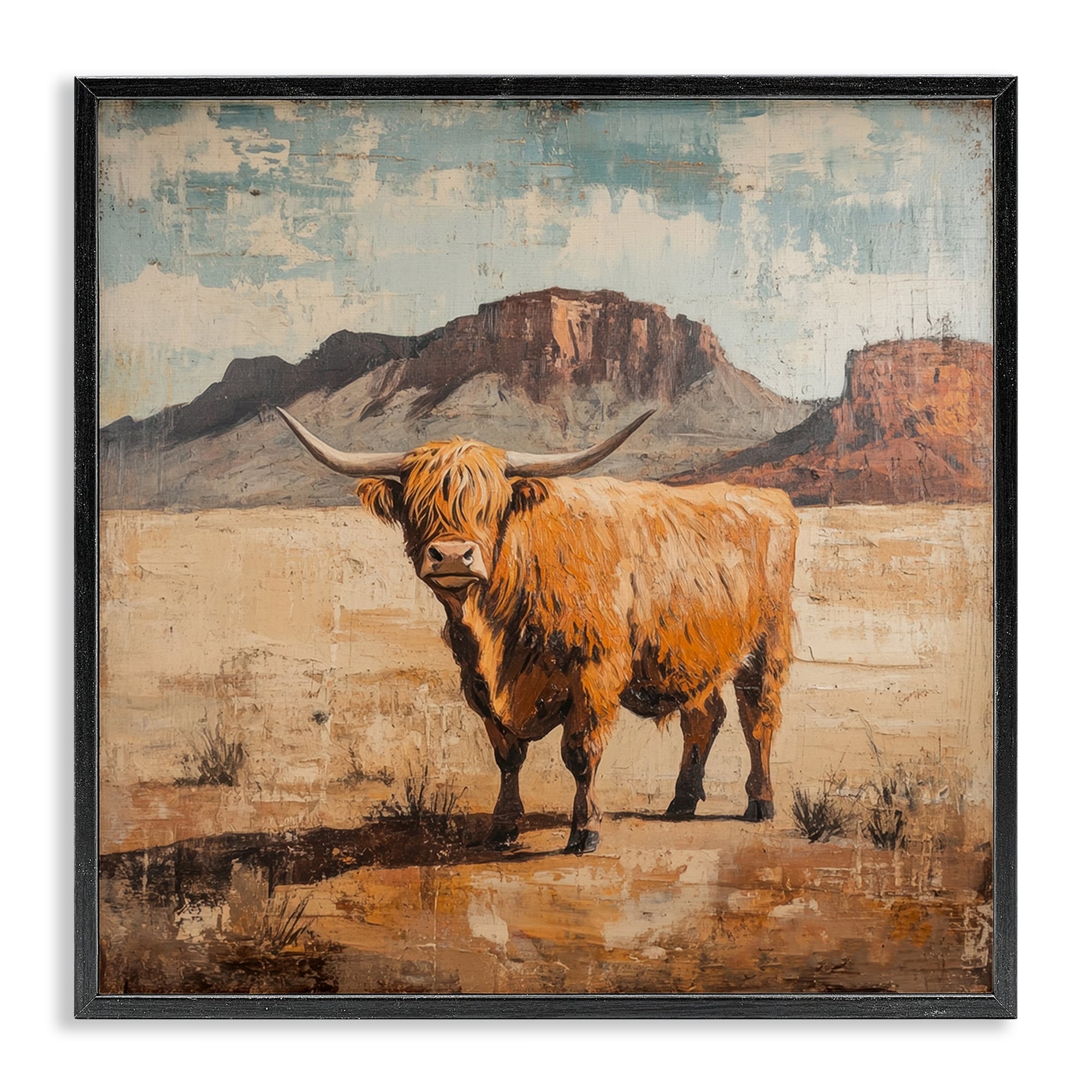 Stupell Cow Of The Desert Framed Giclee Art Design By Petal Prints Design