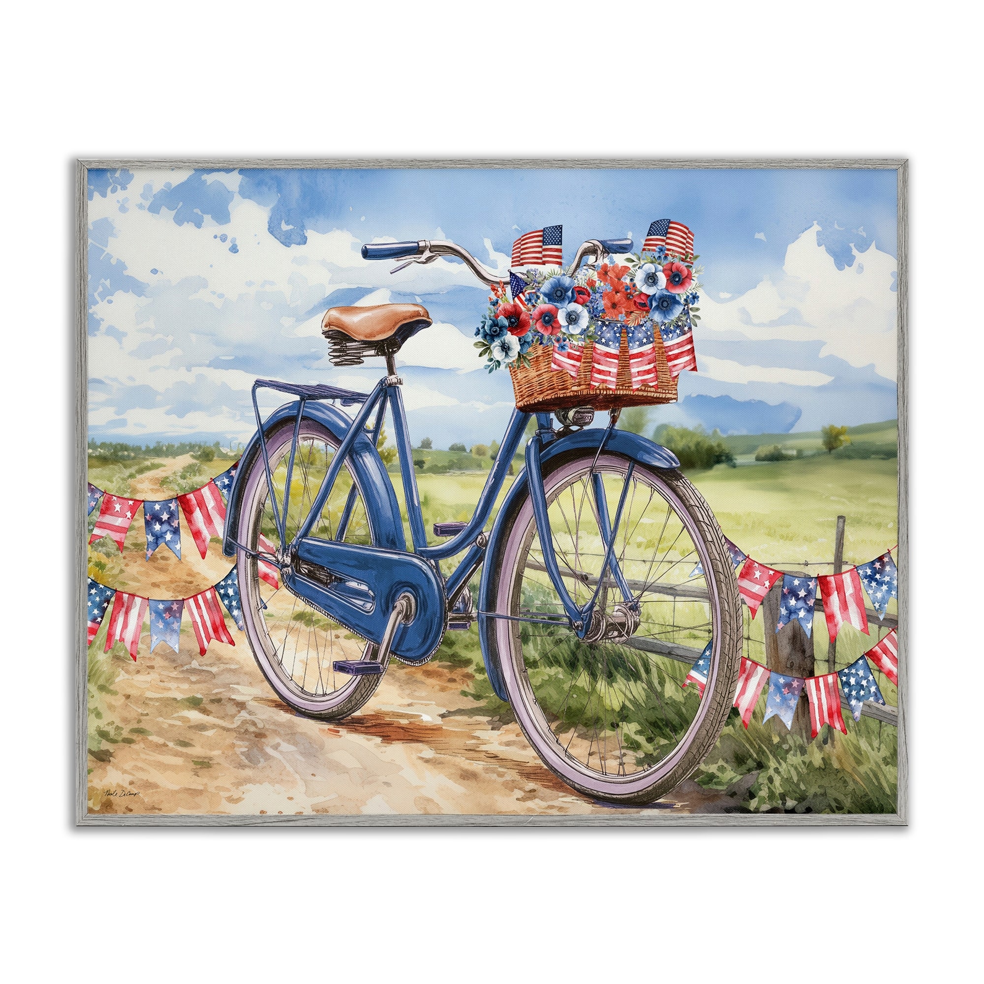 Stupell Patriotic Bike & Banners Framed Giclee Art Design By Nicole DeCamp