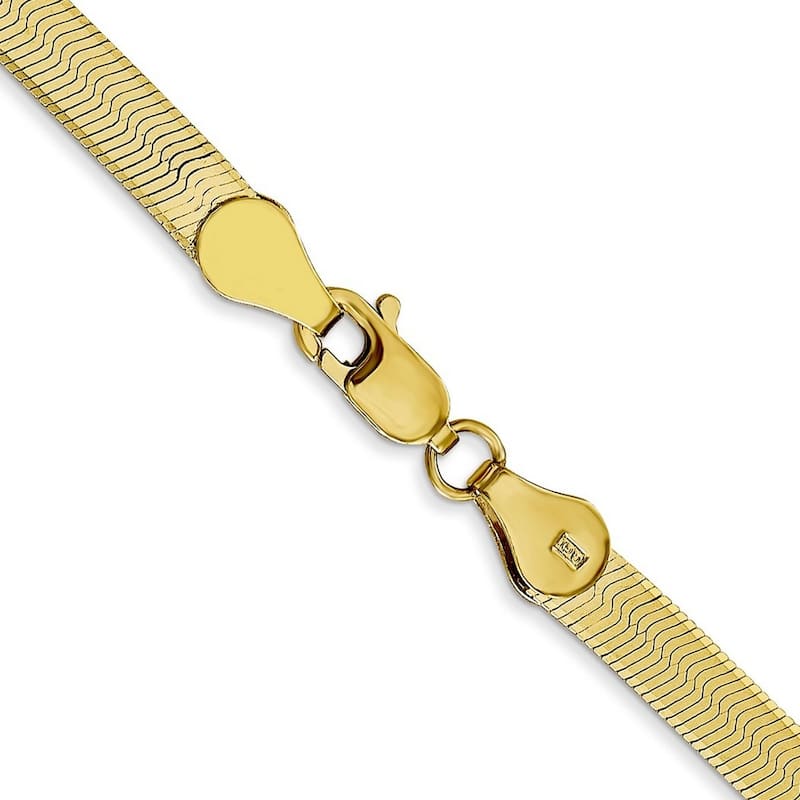 Curata 10k Yellow Gold Unisex 4mm Flexible Herringbone Chain Bracelet - 7" 8" 9"