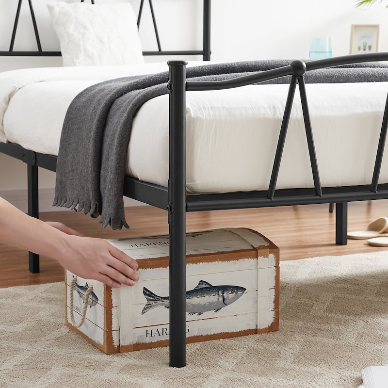 VECELO Metal Platform Bed Frame Twin Full Queen Size, Heavy Duty No Box Spring Needed Bed with Headboard, 13.7" Storage, Black