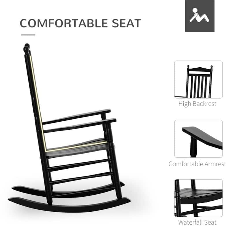 Poplar Wood Rocking Chair with Ergonomic Backrest and Armrests - 26.25" W x 34" D x 45.75" H