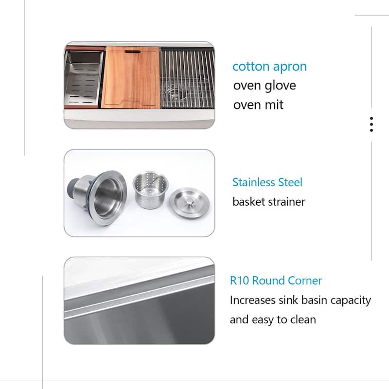 Farmhouse Sink Apron Front Ledge Workstation 16 Gauge Stainless Steel Single Bowl Luxury Kitchen Farm Sink