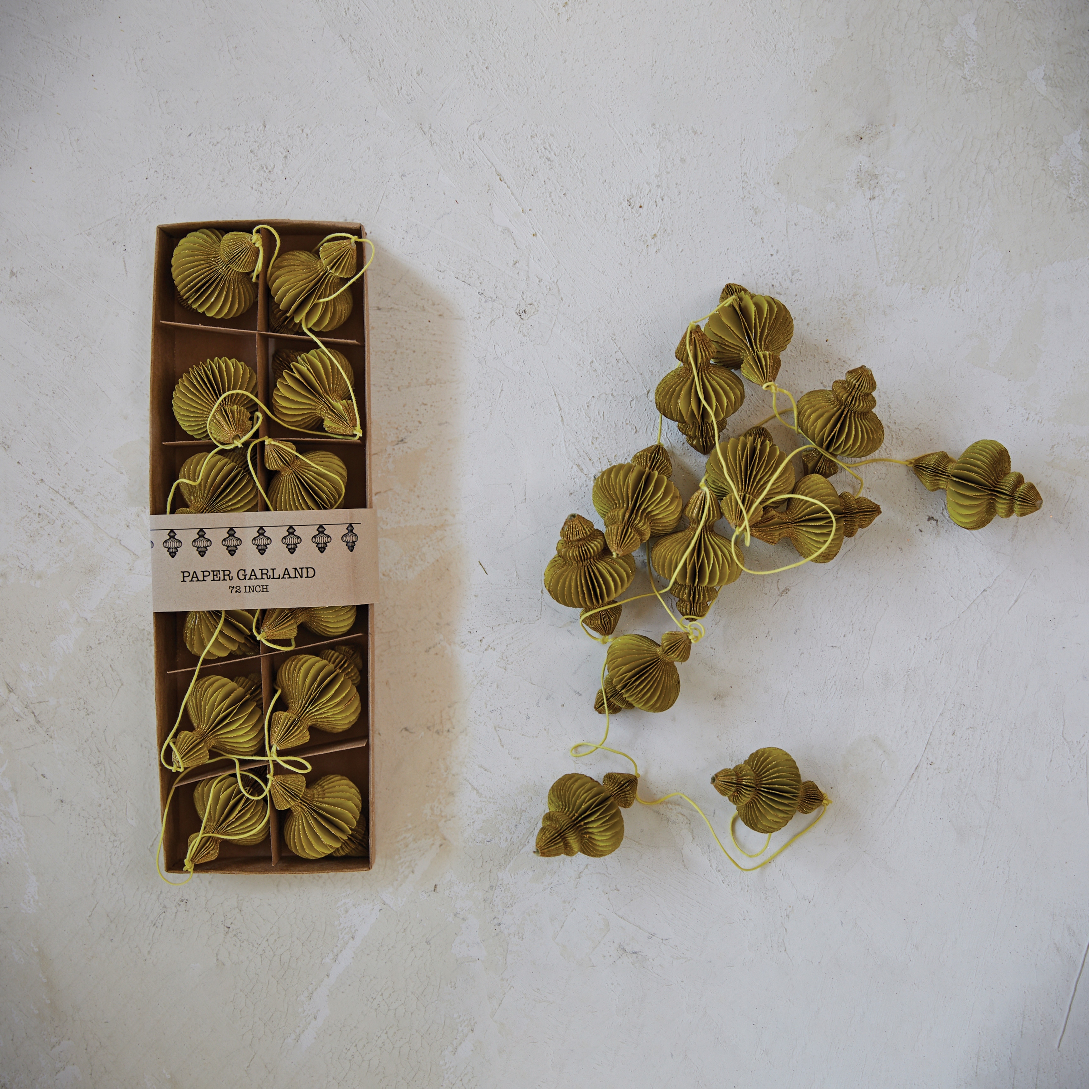Handmade Recycled Paper Honeycomb Finial Garland with Gold Glitter