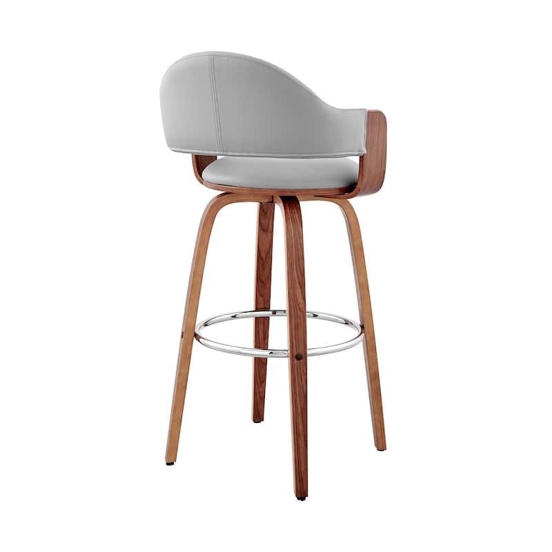 26" Rich Grey Faux Leather Walnut Wood Bar Stool - 36 x 20 x 20
