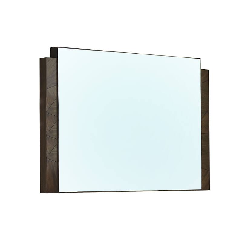 40 Inch Dee Rectangular Chest Wall Mirror, Geometric Oat Brown Wood Accents - Brown