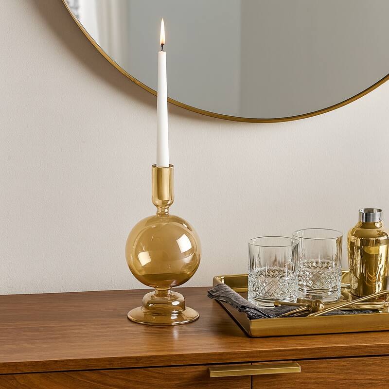 Modern Candle Holder with Round Bubble Sculptural Base - 4" x 4" x 7"
