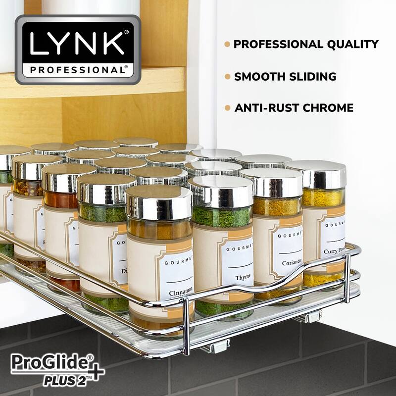 LYNK PROFESSIONAL® Pull Out Spice Rack Organizer for Cabinet - 8-1/4 inch Wide - Lifetime Limited Warranty - Chrome