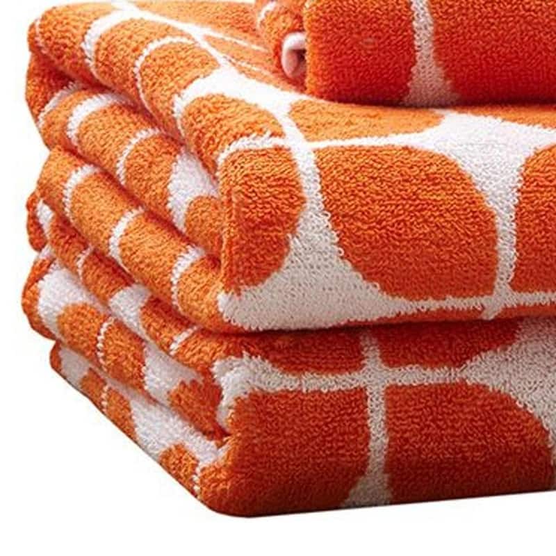 HomeRoots Set of Six Orange And White Cotton Geometric Jacquard Towel Set - 54.00' X '28.00' X '0.02