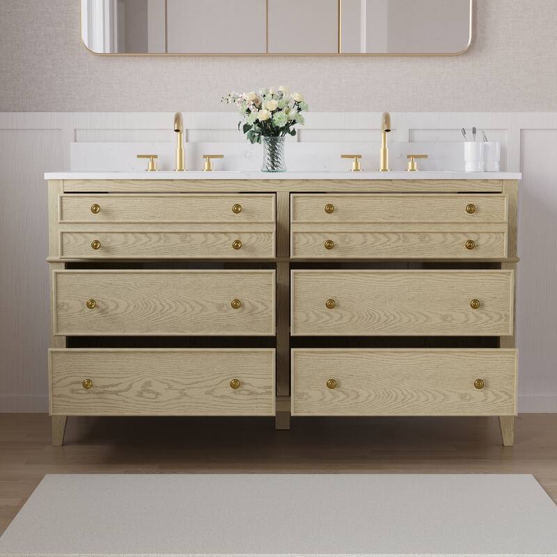 35''H Solid Wood Bathroom Vanity with Carrera White Quartz Top,Drawers And Single Sink