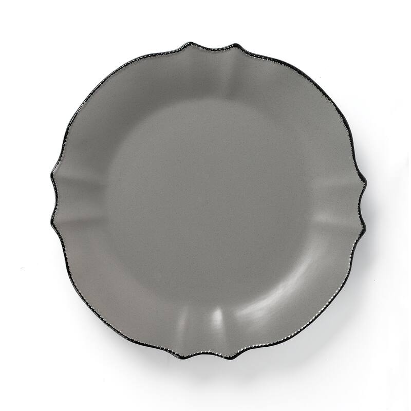 Lorren Home Trends 16 Piece Scalloped Edge Slate Grey Dinnerware