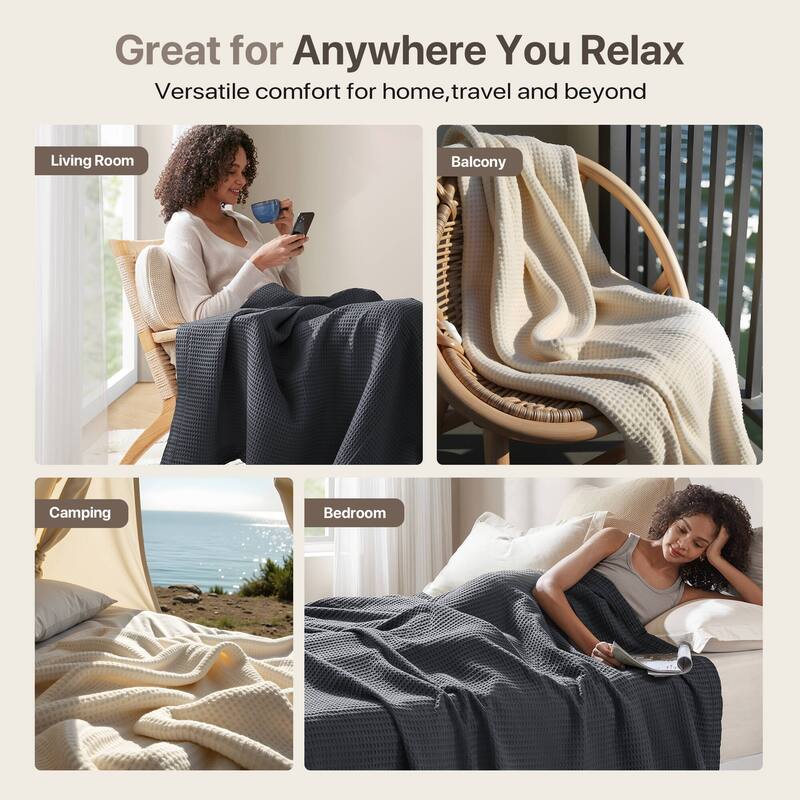 Madison Park Waffle Weave Cotton Blanket